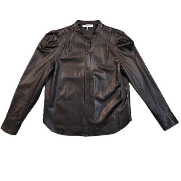 FRAME Charlie Puff Sleeve Leather Shirt - Size M - Picture 5 of 9
